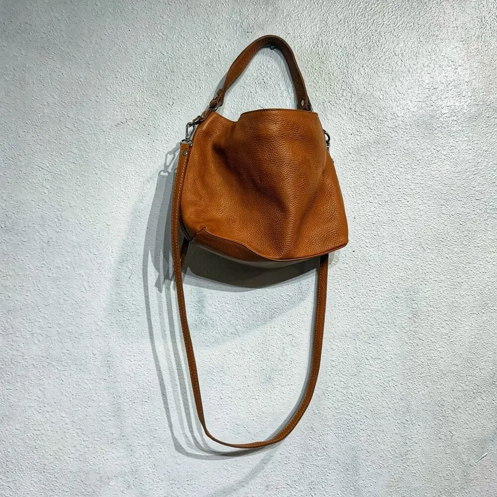 Giulia Massari Cognac Leather Hobo Shoulder Bag NWT Slouchy Purse
